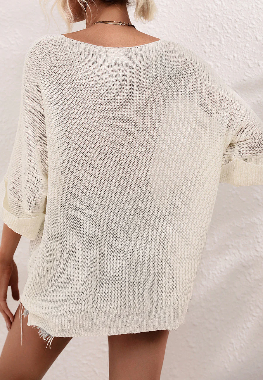 Elbow Sleeve Textured Knit Sweater - Image 33