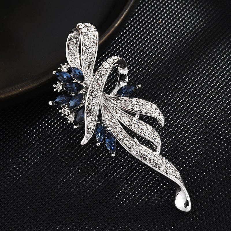 Elegant Floral Ribbon Brooch with Clear Crystals - Image 2