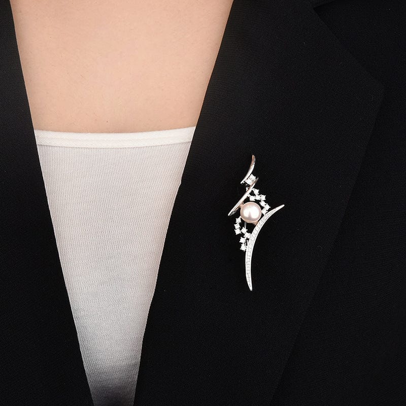 Elegant Sharp Pointy Design Brooch with Pearl and Crystals - Image 2