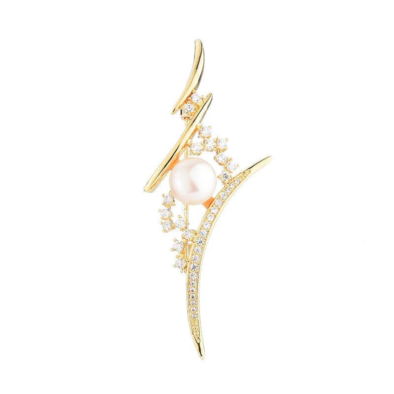 Elegant Sharp Pointy Design Brooch with Pearl and Crystals - Image 3