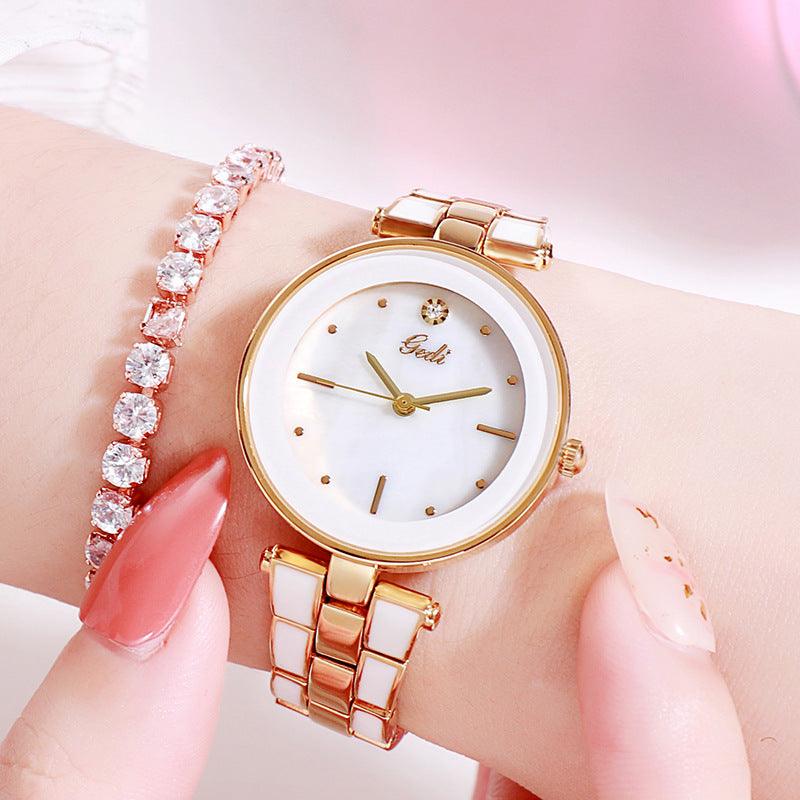 Elegant Steel Strap Watch Korean Style Student White Quartz Watch