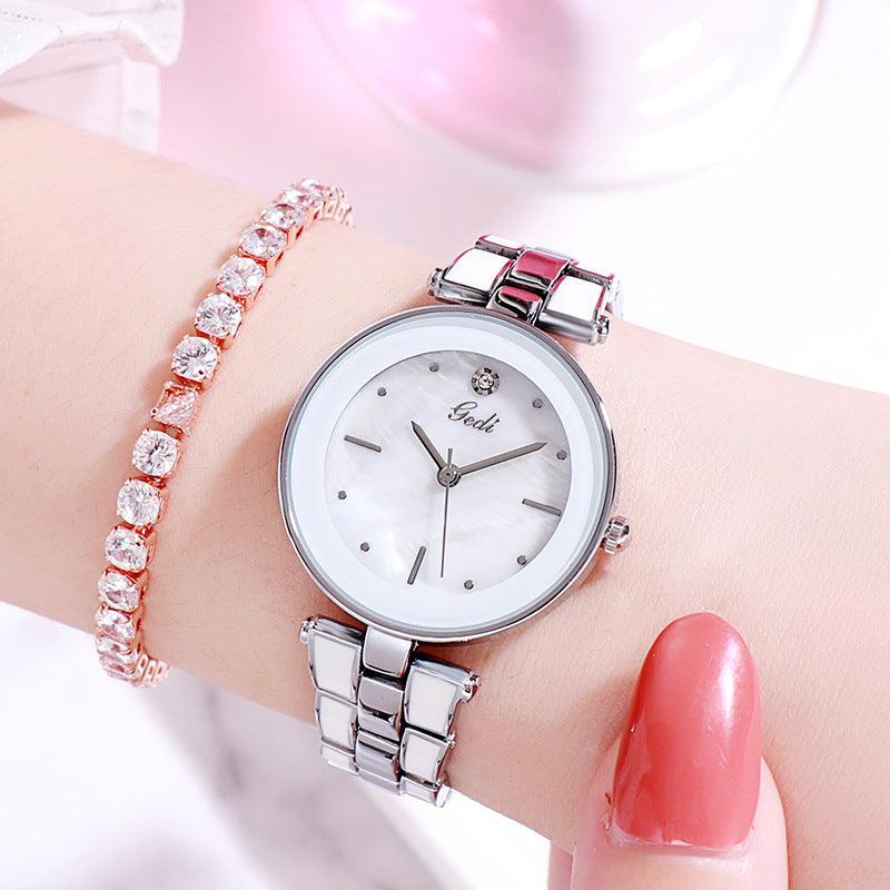 Elegant Steel Strap Watch Korean Style Student White Quartz Watch - Image 18
