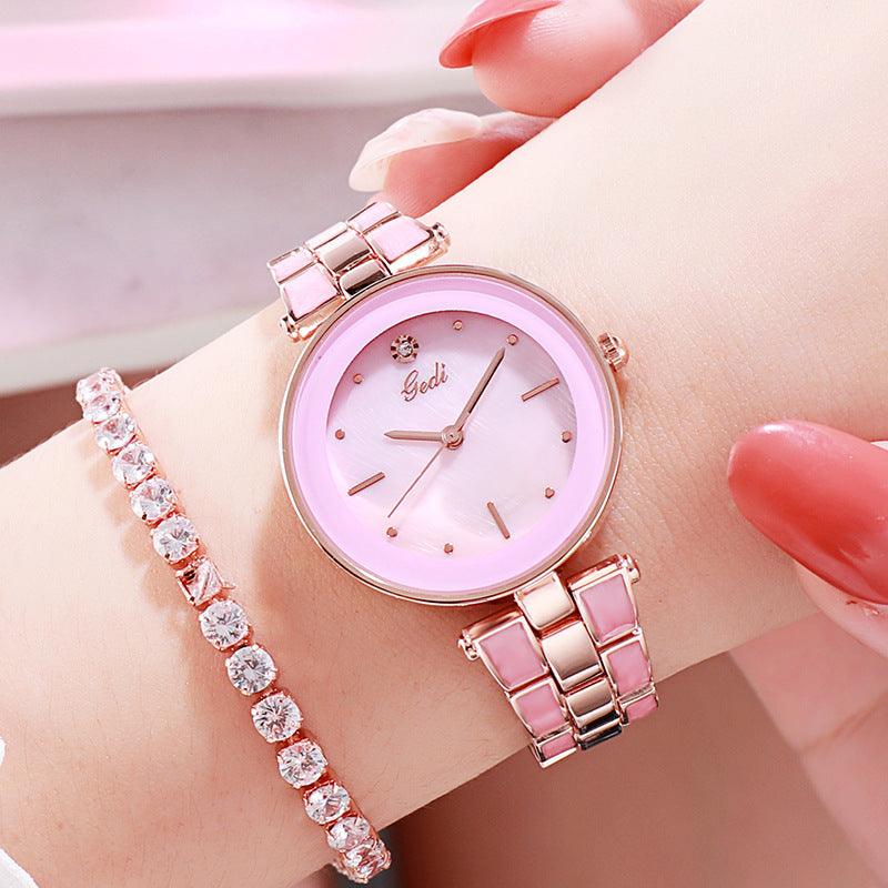 Elegant Steel Strap Watch Korean Style Student White Quartz Watch - Image 20