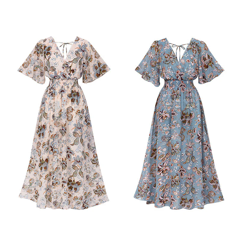Elegant Vintage Floral Print Chiffon Maxi Dress - Image 4