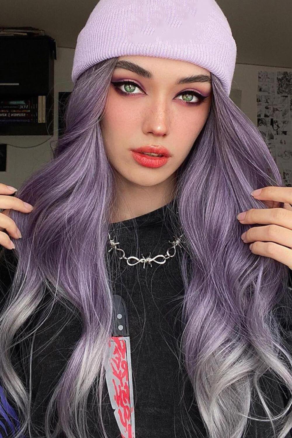 Elegant Wave Full Machine Synthetic Wigs in Purple 26'' - Image 6