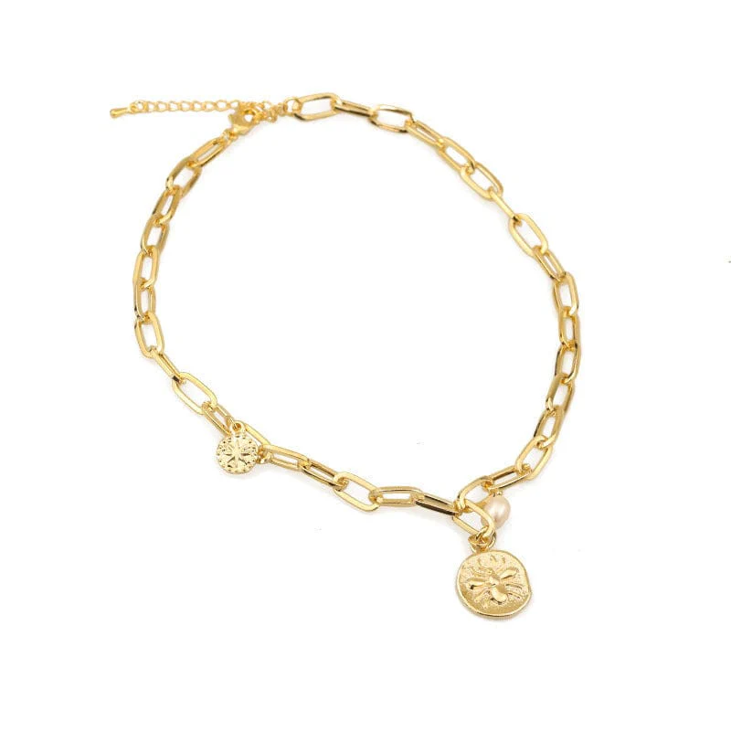 Embossed Coin & Pearl Gold Necklace - Image 2