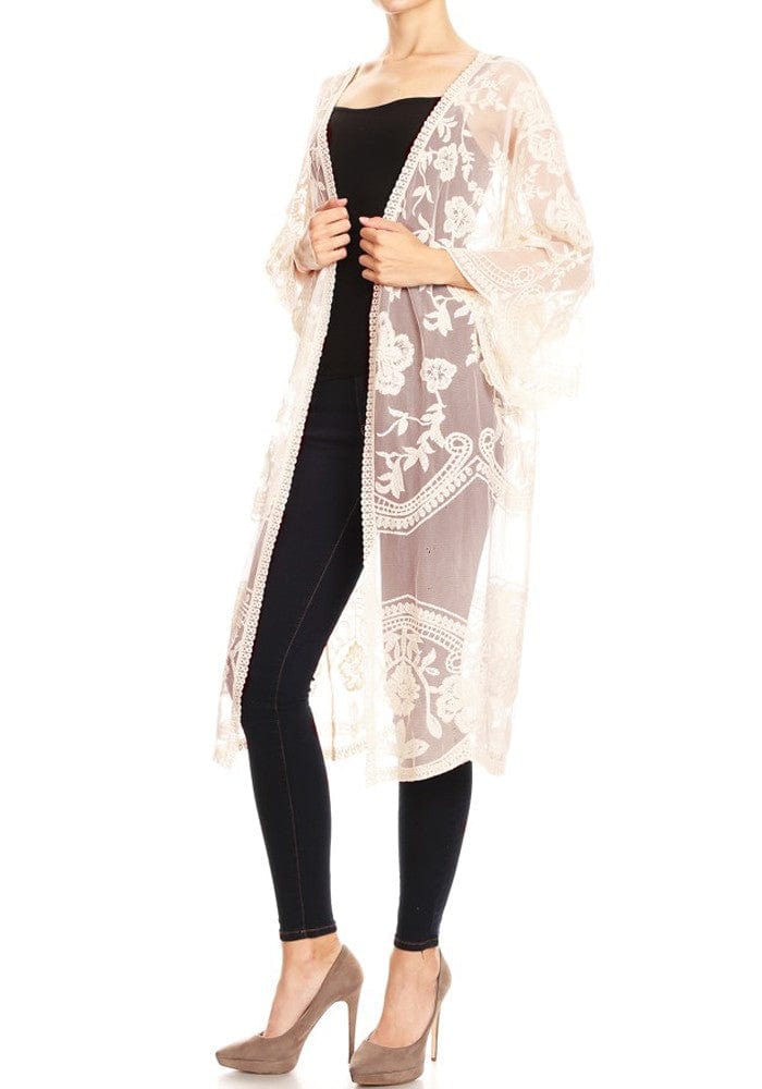 Embroidered Floral Butterfly Kimono Cover Up Cardigan - Image 15