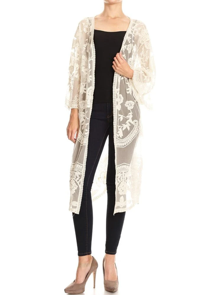 Embroidered Floral Butterfly Kimono Cover Up Cardigan - Image 16