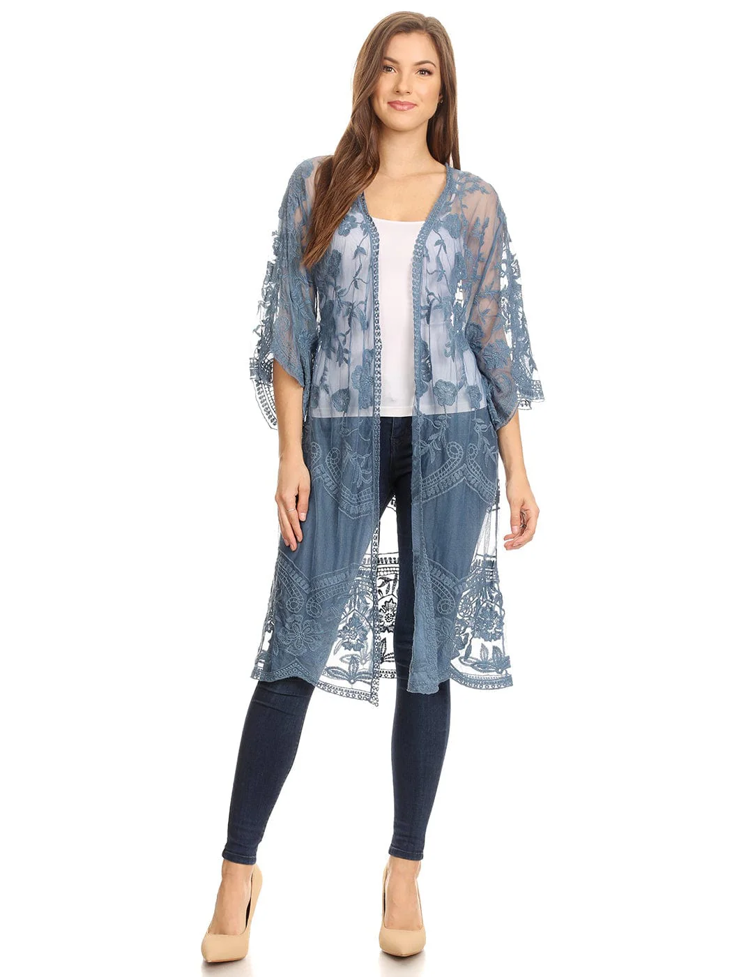 Embroidered Floral Butterfly Kimono Cover Up Cardigan - Image 18