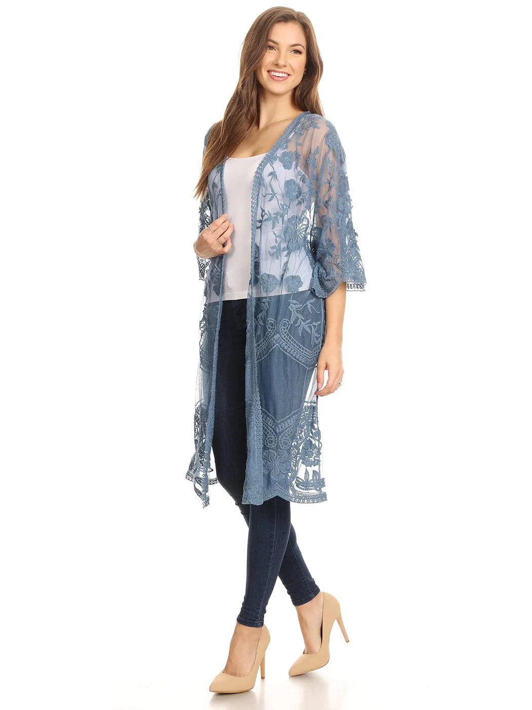 Embroidered Floral Butterfly Kimono Cover Up Cardigan - Image 21