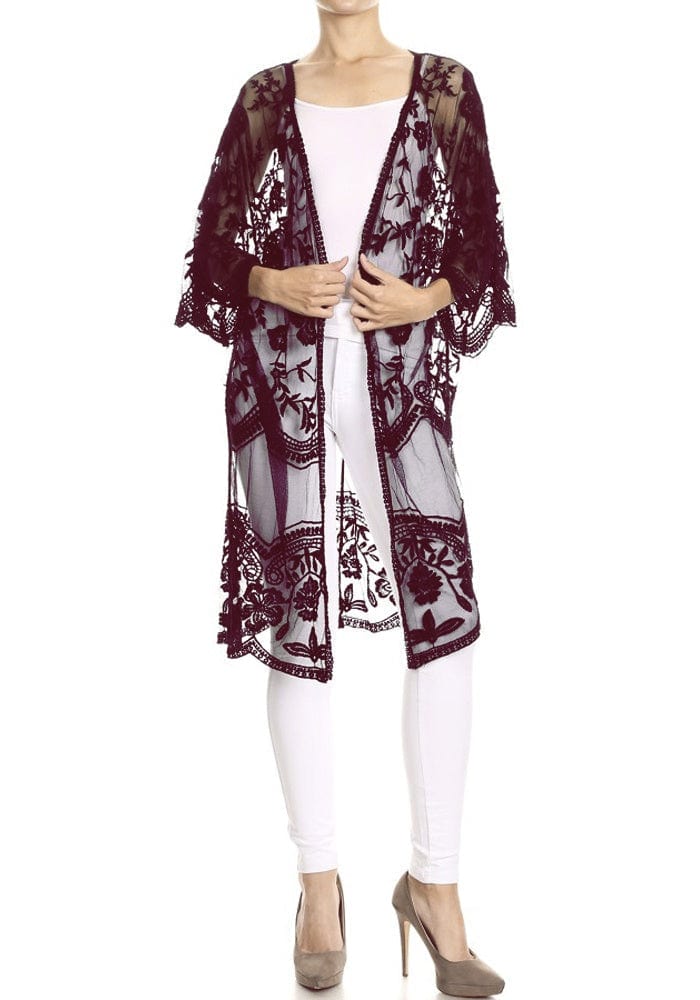 Embroidered Floral Butterfly Kimono Cover Up Cardigan - Image 24