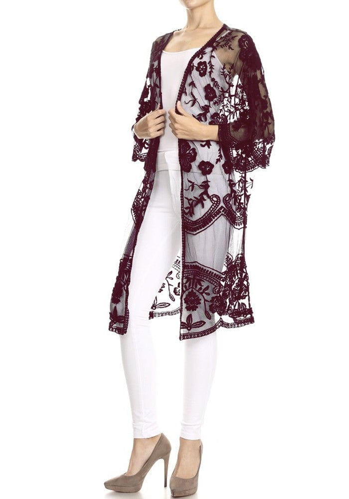 Embroidered Floral Butterfly Kimono Cover Up Cardigan - Image 25