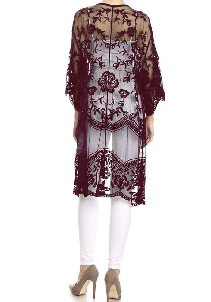 Embroidered Floral Butterfly Kimono Cover Up Cardigan - Image 26