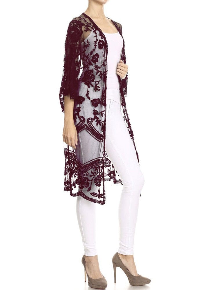 Embroidered Floral Butterfly Kimono Cover Up Cardigan - Image 27