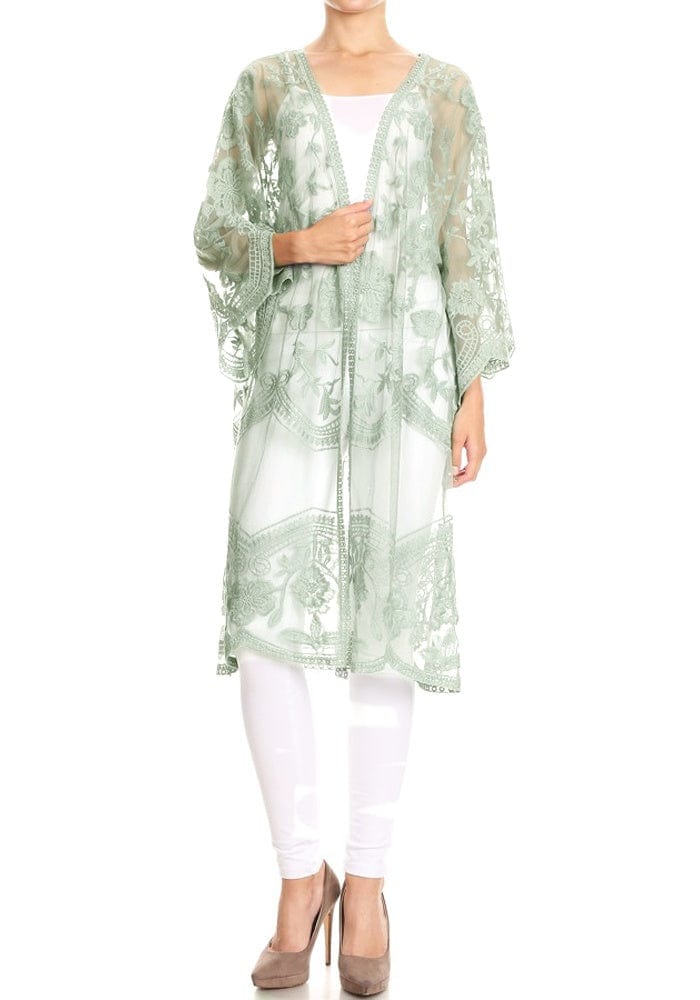 Embroidered Floral Butterfly Kimono Cover Up Cardigan - Image 29