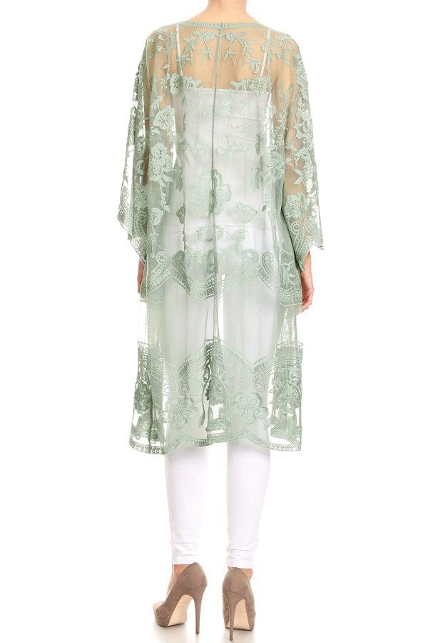 Embroidered Floral Butterfly Kimono Cover Up Cardigan - Image 30