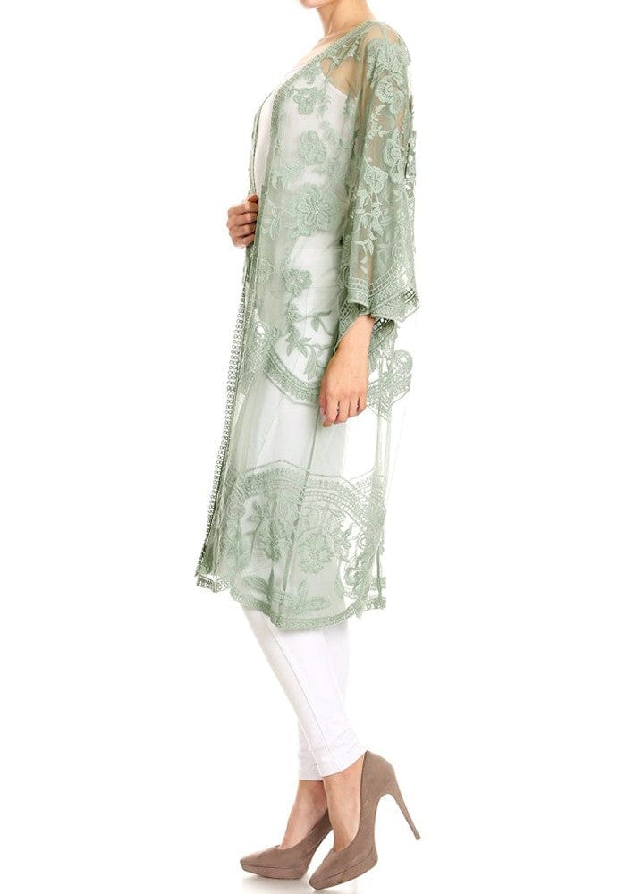 Embroidered Floral Butterfly Kimono Cover Up Cardigan - Image 31