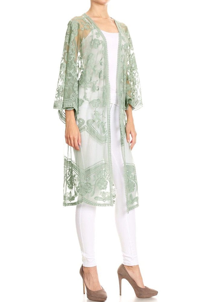 Embroidered Floral Butterfly Kimono Cover Up Cardigan - Image 32