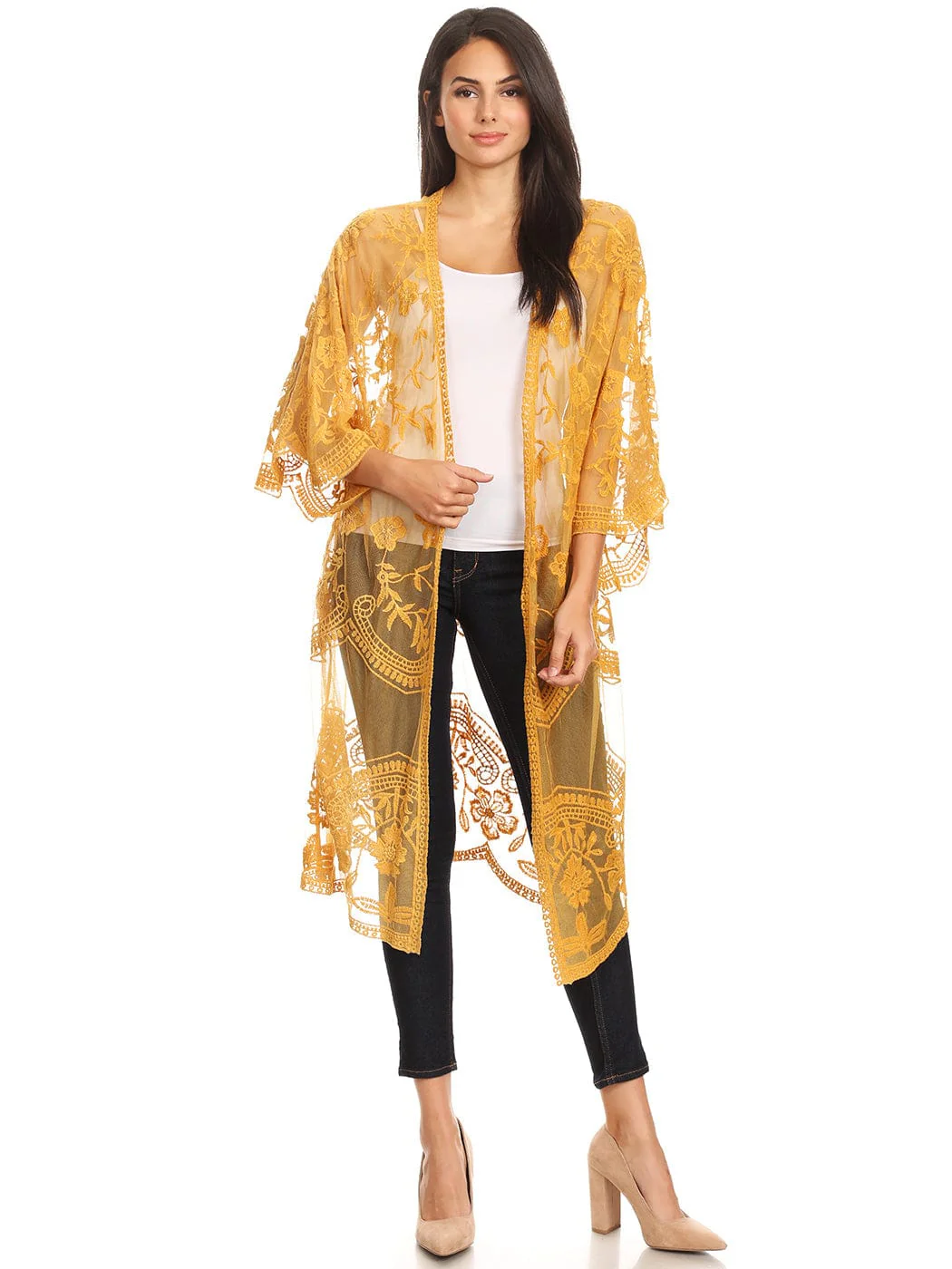 Embroidered Floral Butterfly Kimono Cover Up Cardigan - Image 34