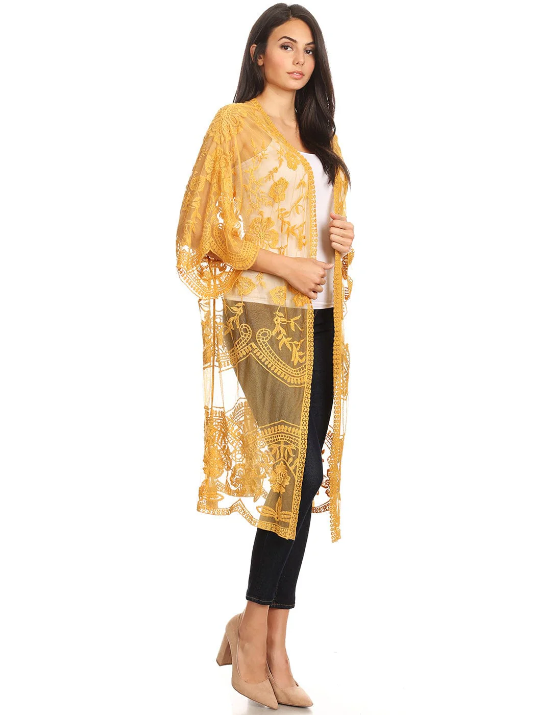 Embroidered Floral Butterfly Kimono Cover Up Cardigan - Image 36