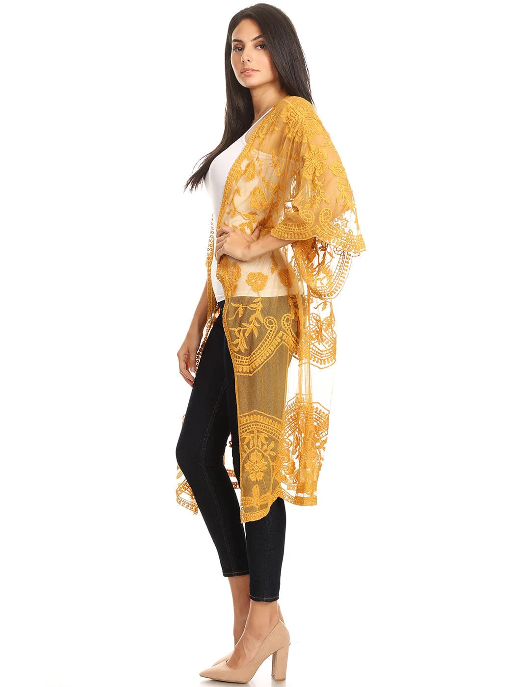 Embroidered Floral Butterfly Kimono Cover Up Cardigan - Image 37