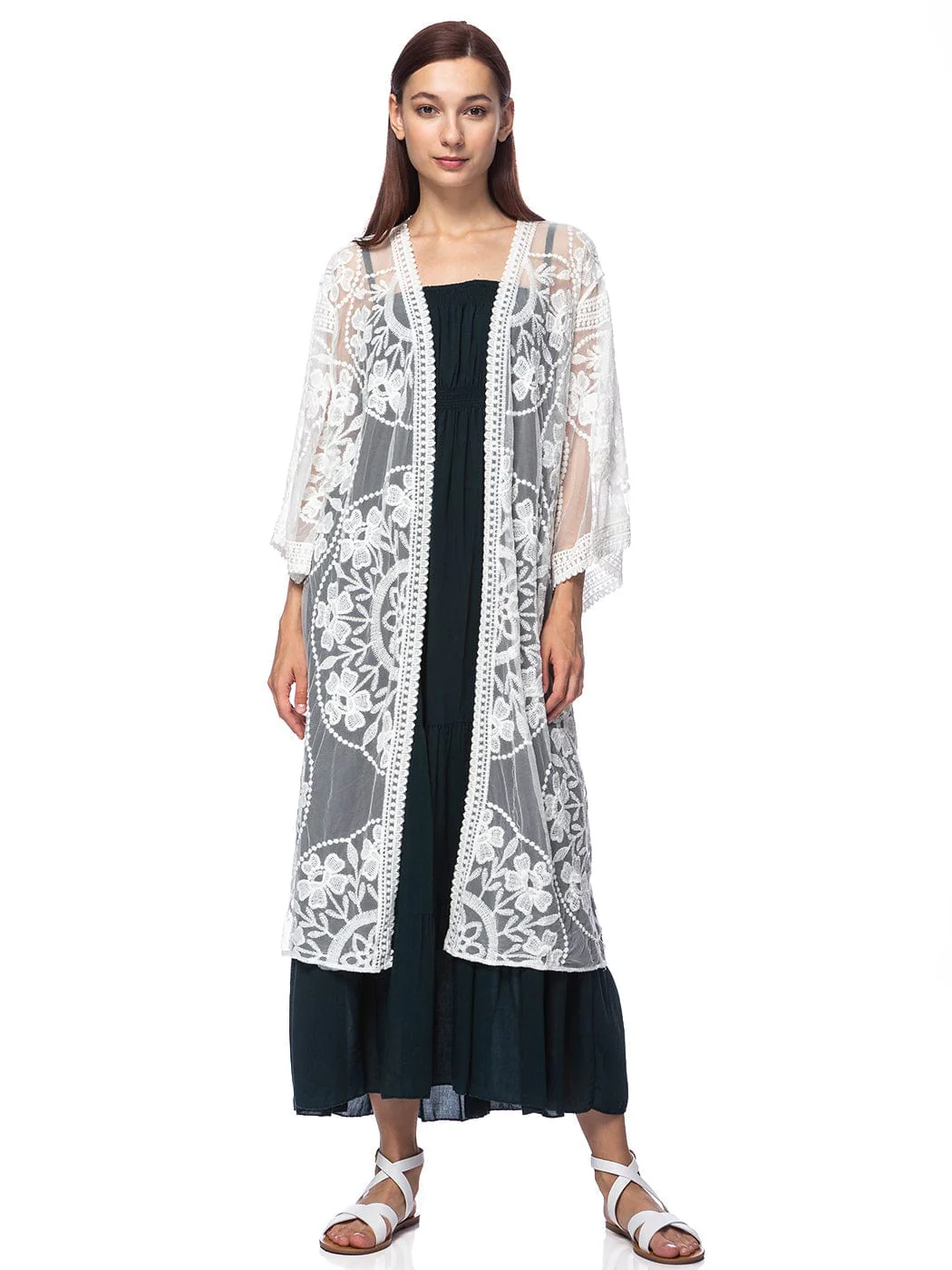Embroidered Floral Butterfly Kimono Cover Up Cardigan - Image 38