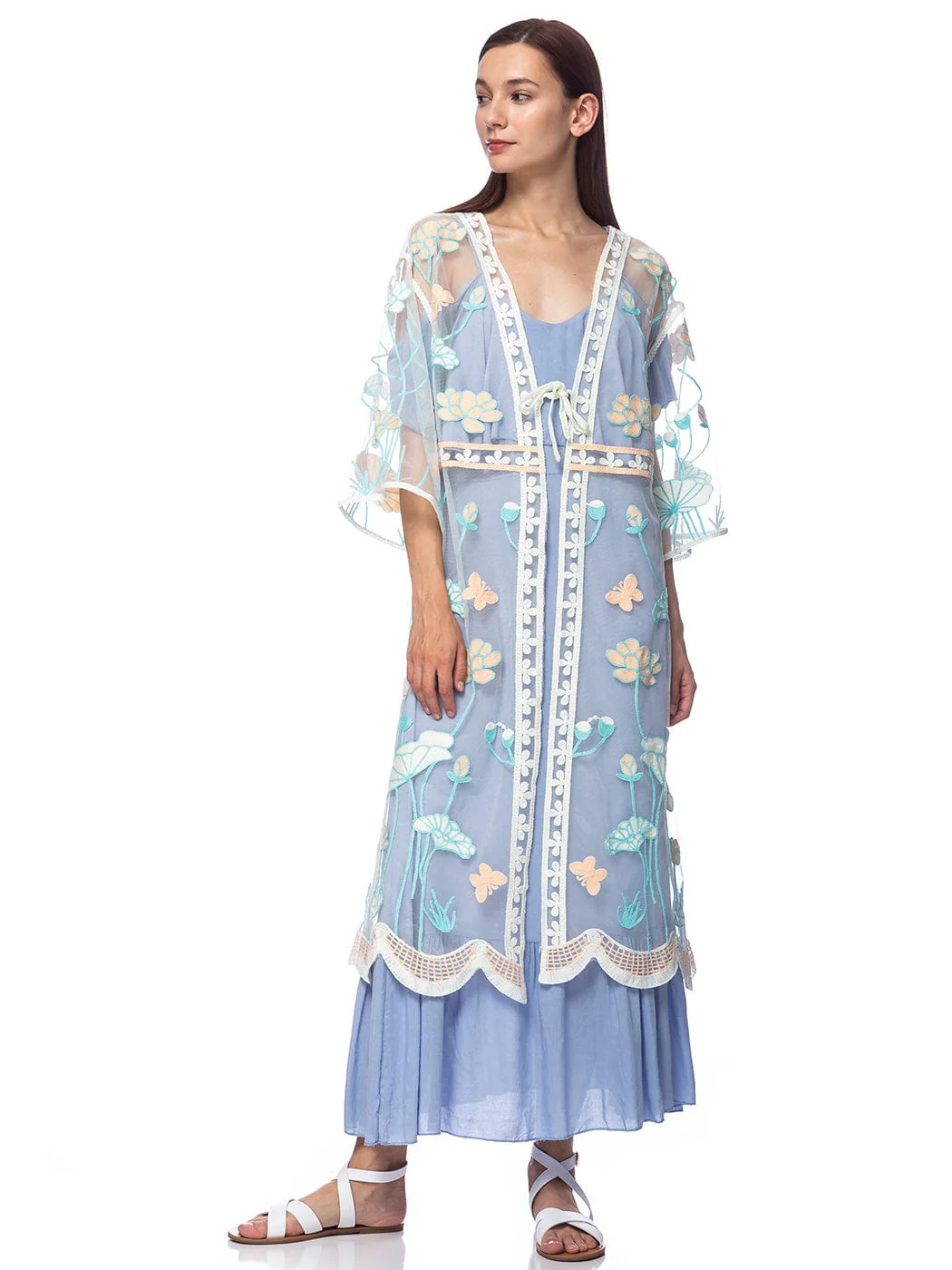 Embroidered Floral Butterfly Kimono Cover Up Cardigan - Image 46