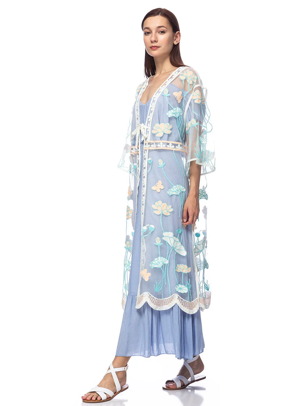 Embroidered Floral Butterfly Kimono Cover Up Cardigan - Image 47