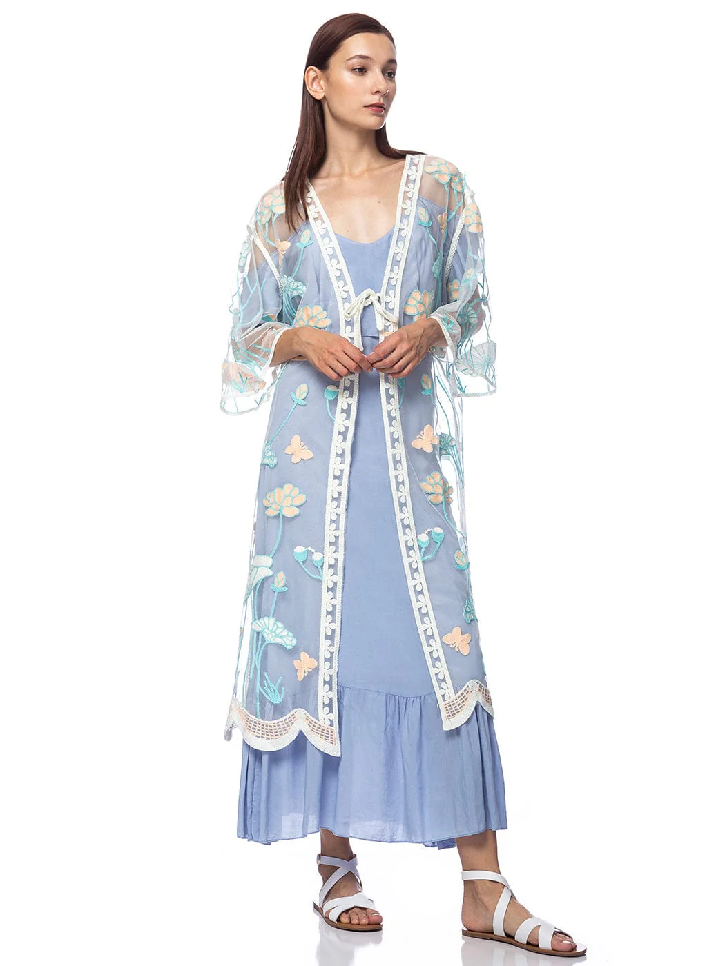 Embroidered Floral Butterfly Kimono Cover Up Cardigan - Image 48