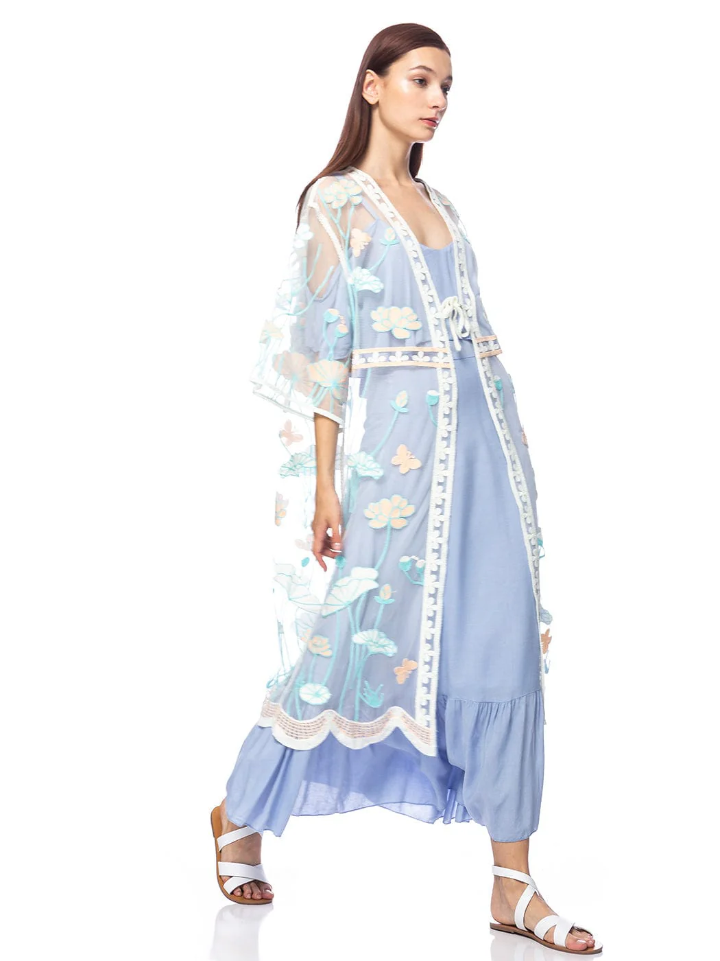 Embroidered Floral Butterfly Kimono Cover Up Cardigan - Image 49