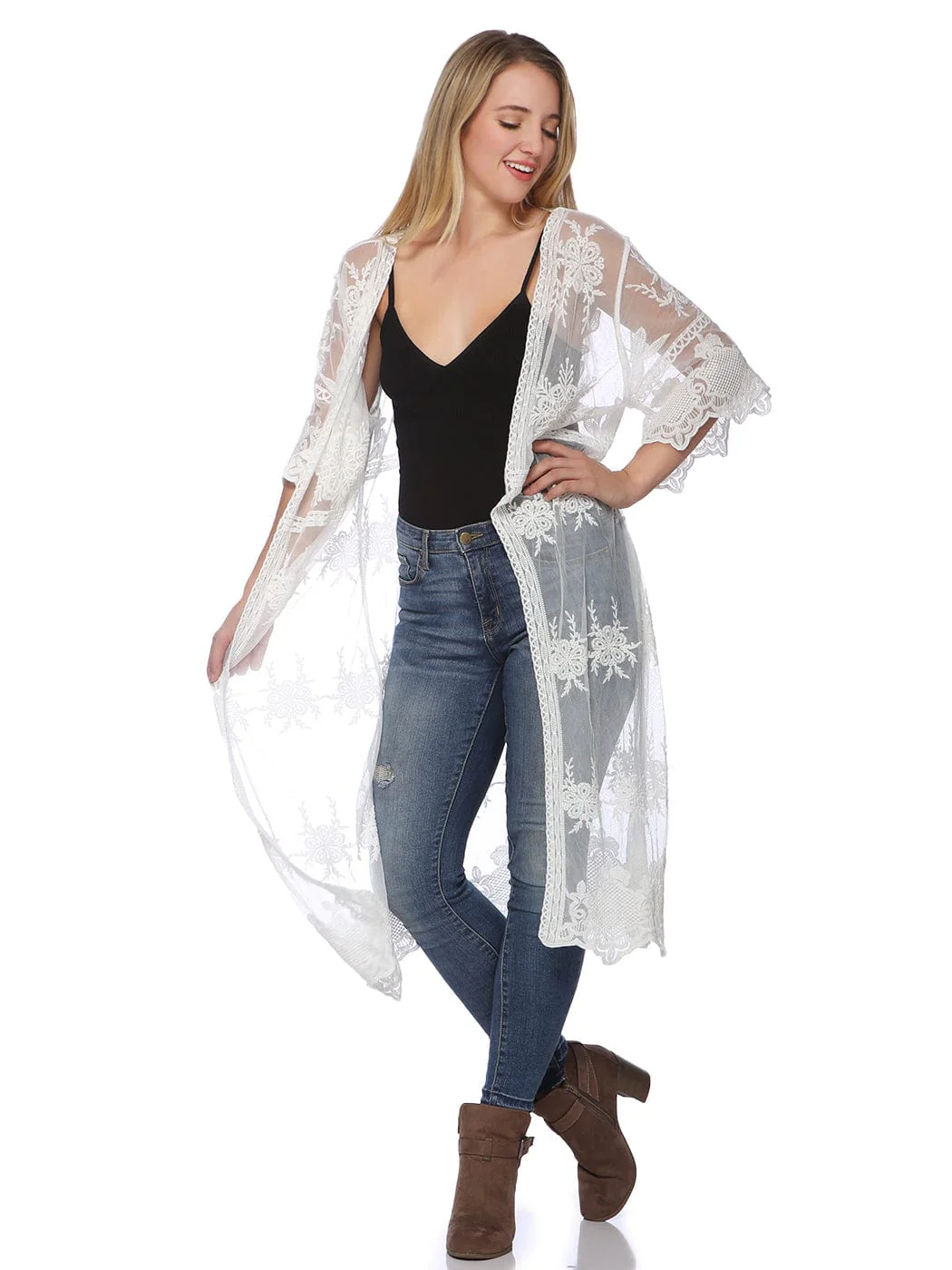 Embroidered Floral Butterfly Kimono Cover Up Cardigan - Image 52