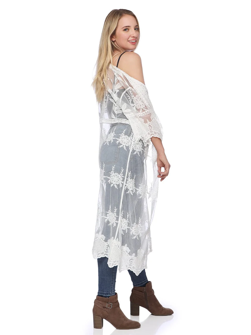 Embroidered Floral Butterfly Kimono Cover Up Cardigan - Image 55