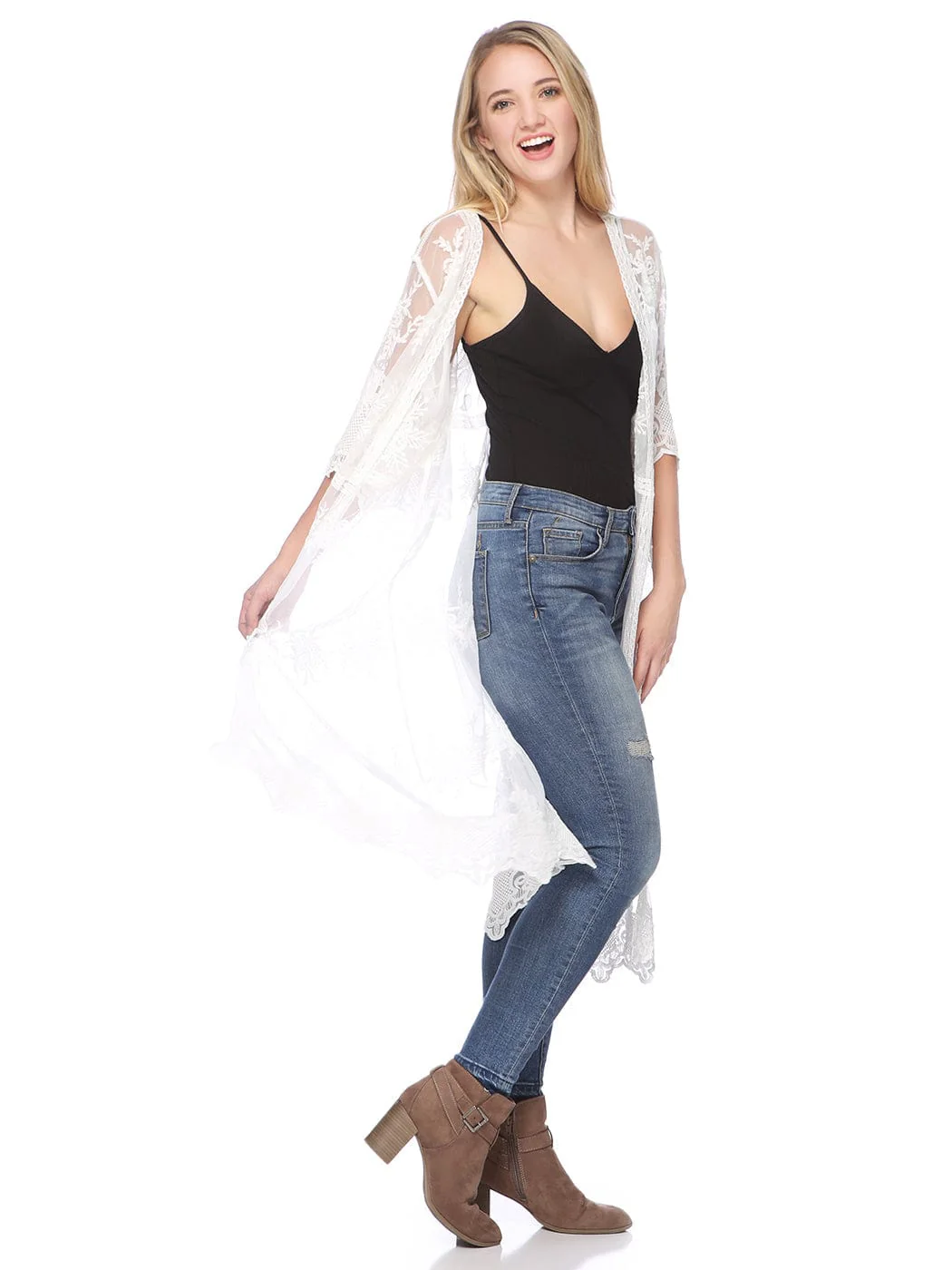 Embroidered Floral Butterfly Kimono Cover Up Cardigan - Image 56