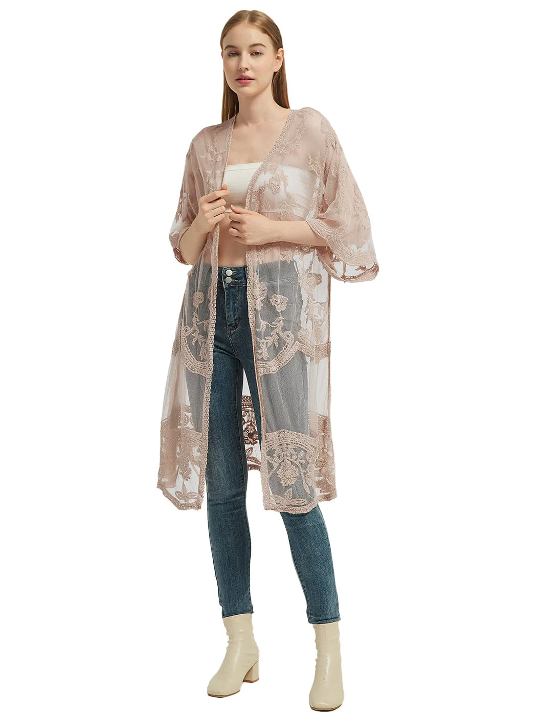 Embroidered Floral Butterfly Kimono Cover Up Cardigan - Image 58