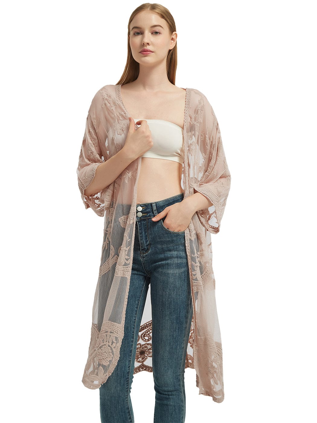Embroidered Floral Butterfly Kimono Cover Up Cardigan - Image 62