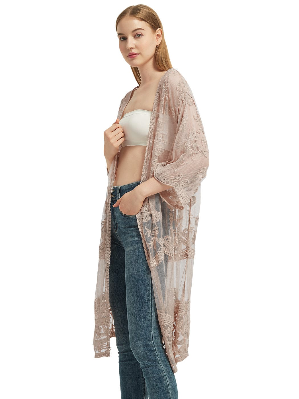 Embroidered Floral Butterfly Kimono Cover Up Cardigan - Image 63