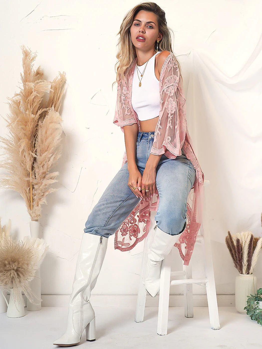 Embroidered Floral Butterfly Kimono Cover Up Cardigan - Image 8