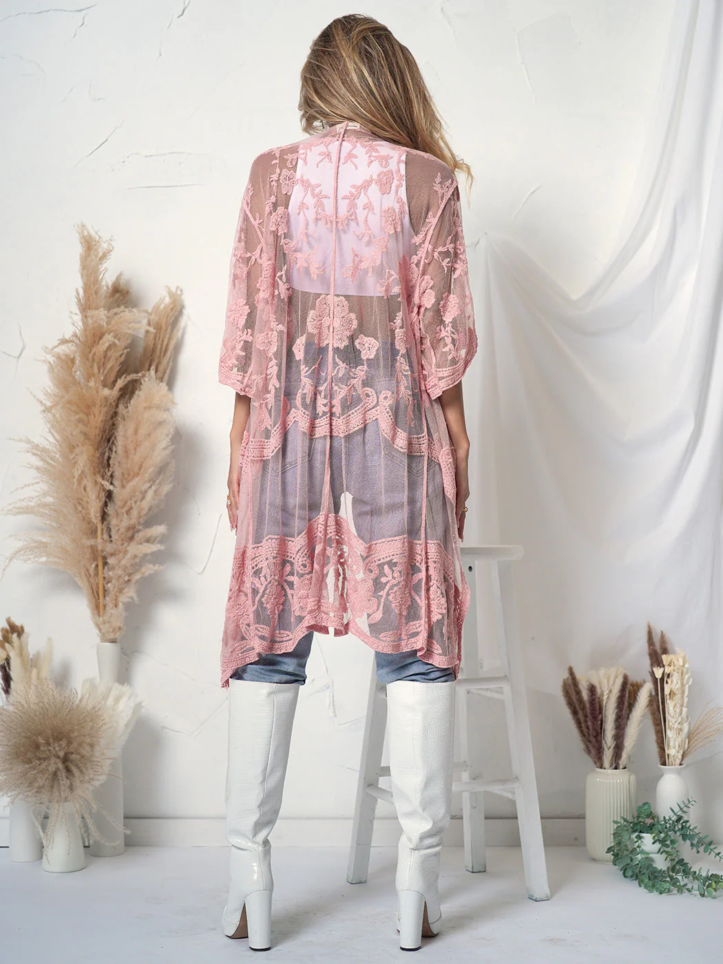 Embroidered Floral Butterfly Kimono Cover Up Cardigan - Image 9