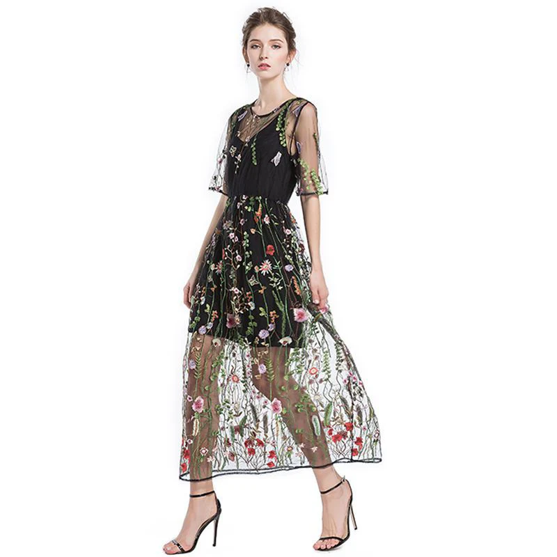 Embroidered Lace Dress Two Piece Set - Image 3