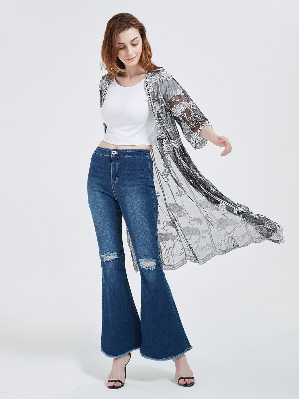 Embroidered Lace Kimono Cardigan - Image 10