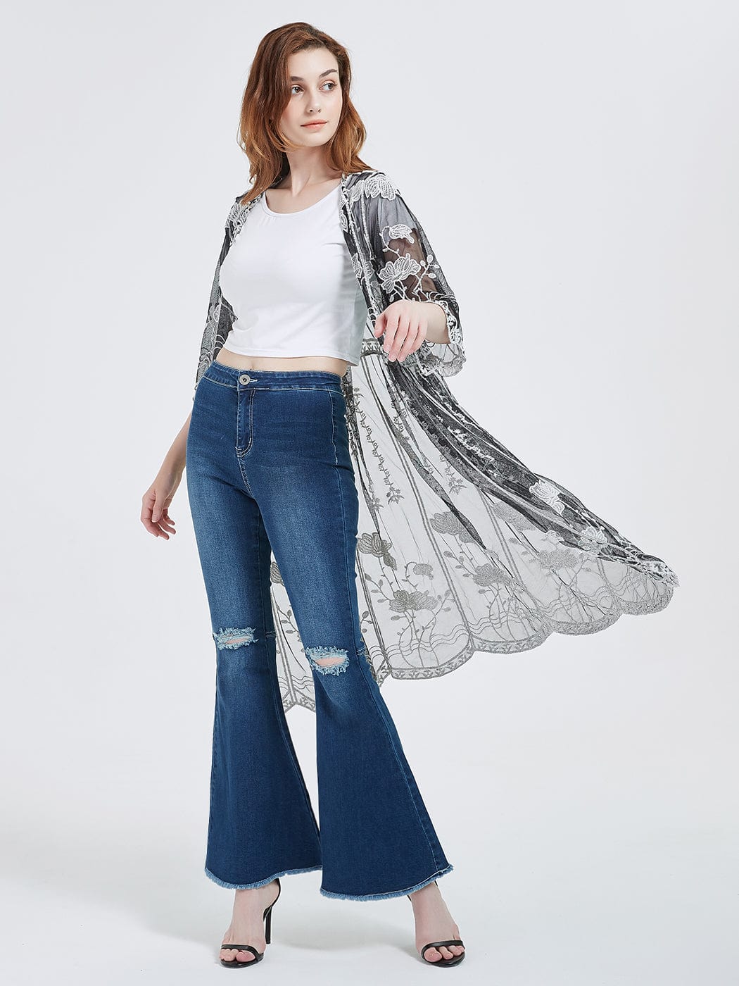 Embroidered Lace Kimono Cardigan - Image 11