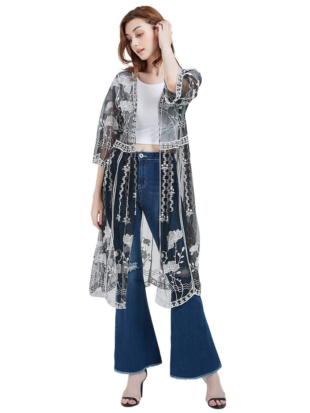 Embroidered Lace Kimono Cardigan - Image 12