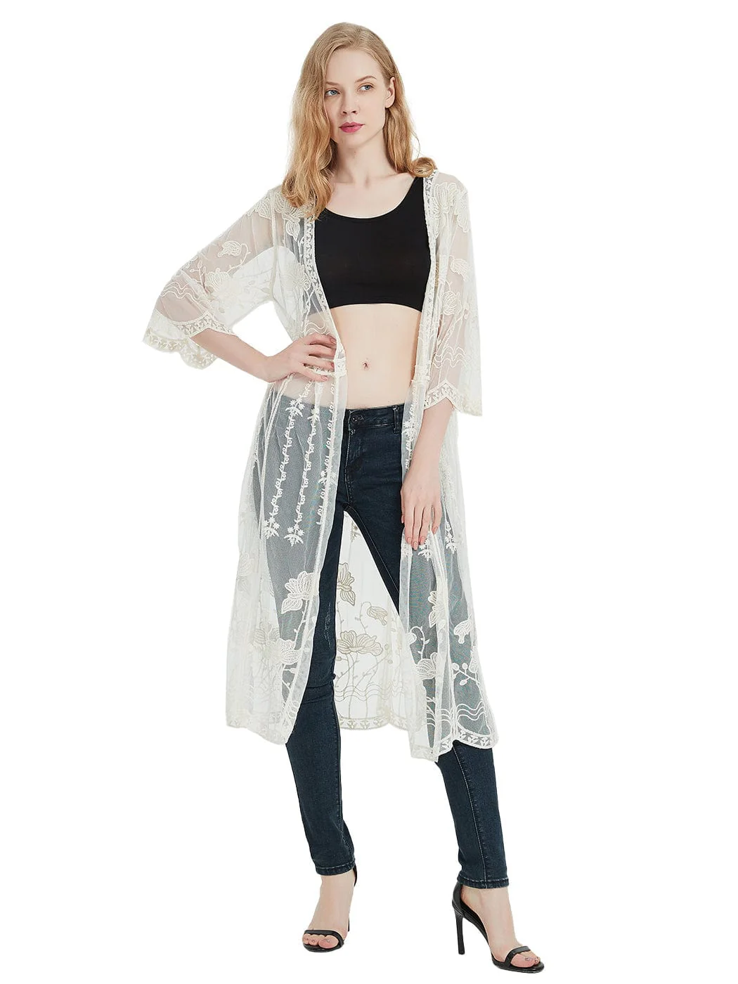Embroidered Lace Kimono Cardigan - Image 2