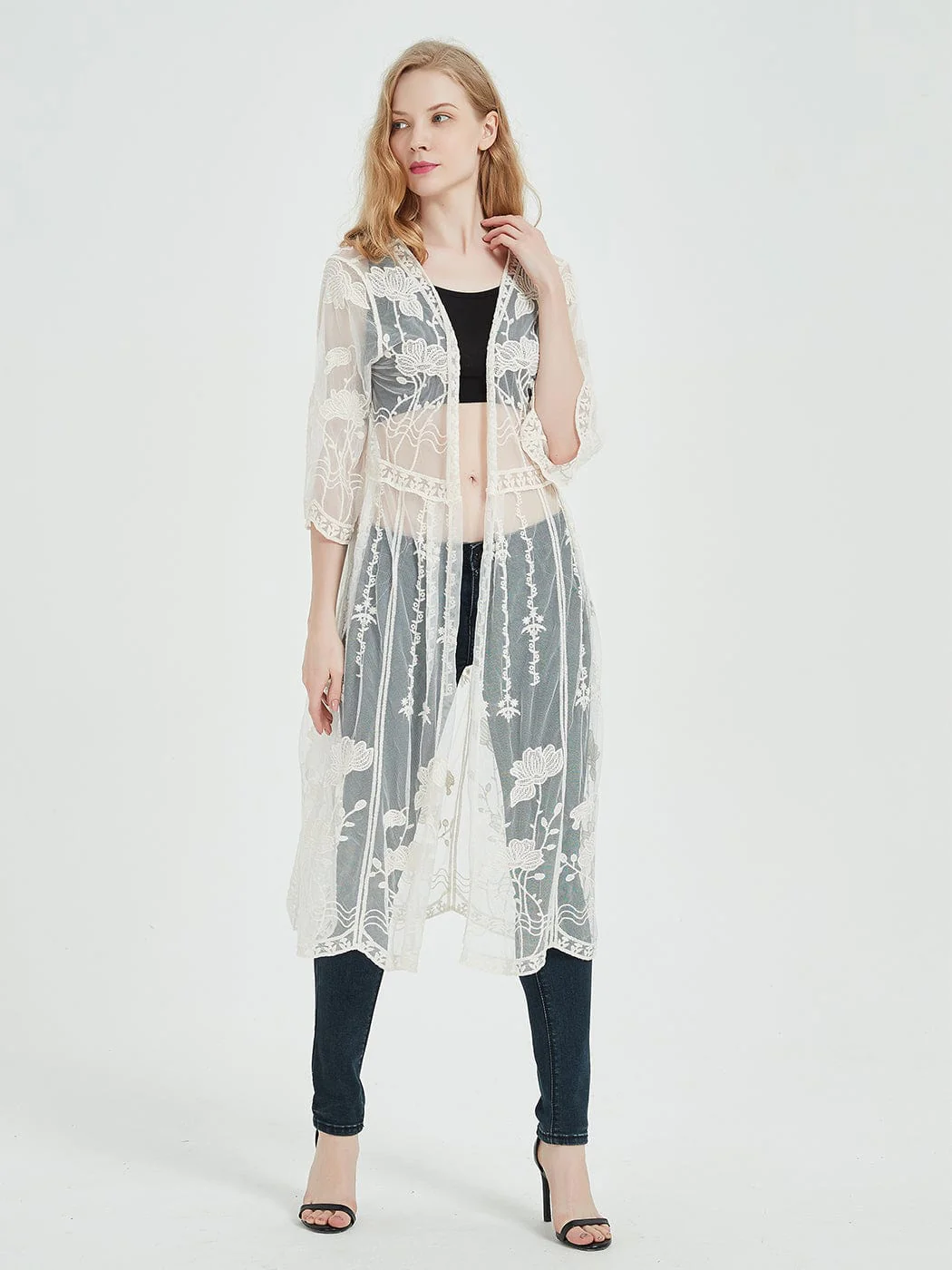 Embroidered Lace Kimono Cardigan - Image 6