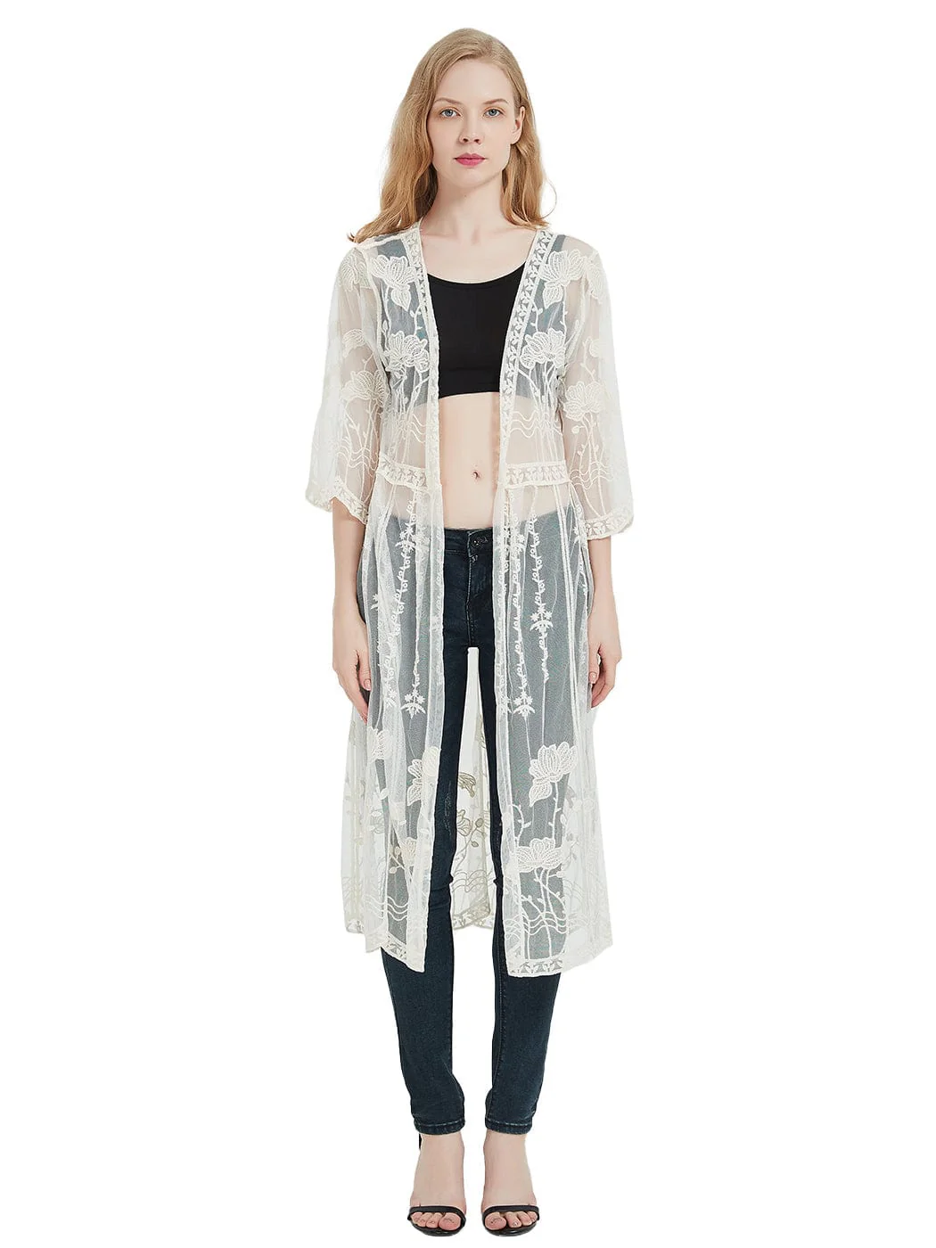 Embroidered Lace Kimono Cardigan - Image 7