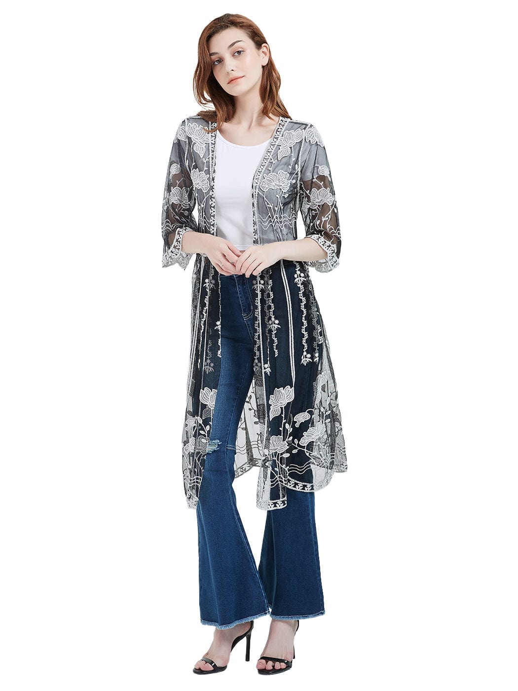 Embroidered Lace Kimono Cardigan - Image 8