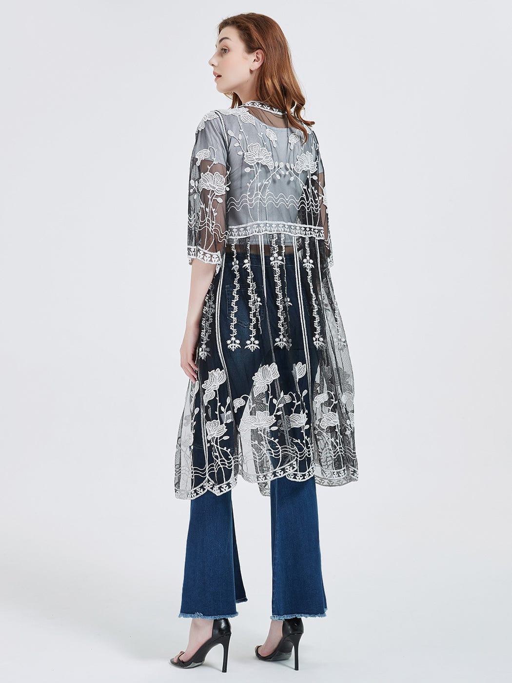Embroidered Lace Kimono Cardigan - Image 9