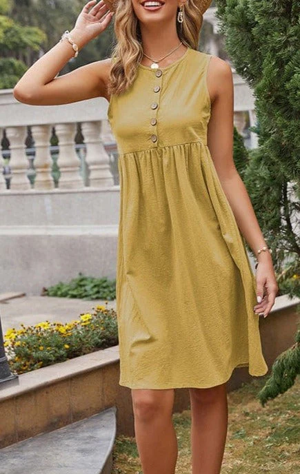 Empire Gathered Button Detail Dress - Image 10