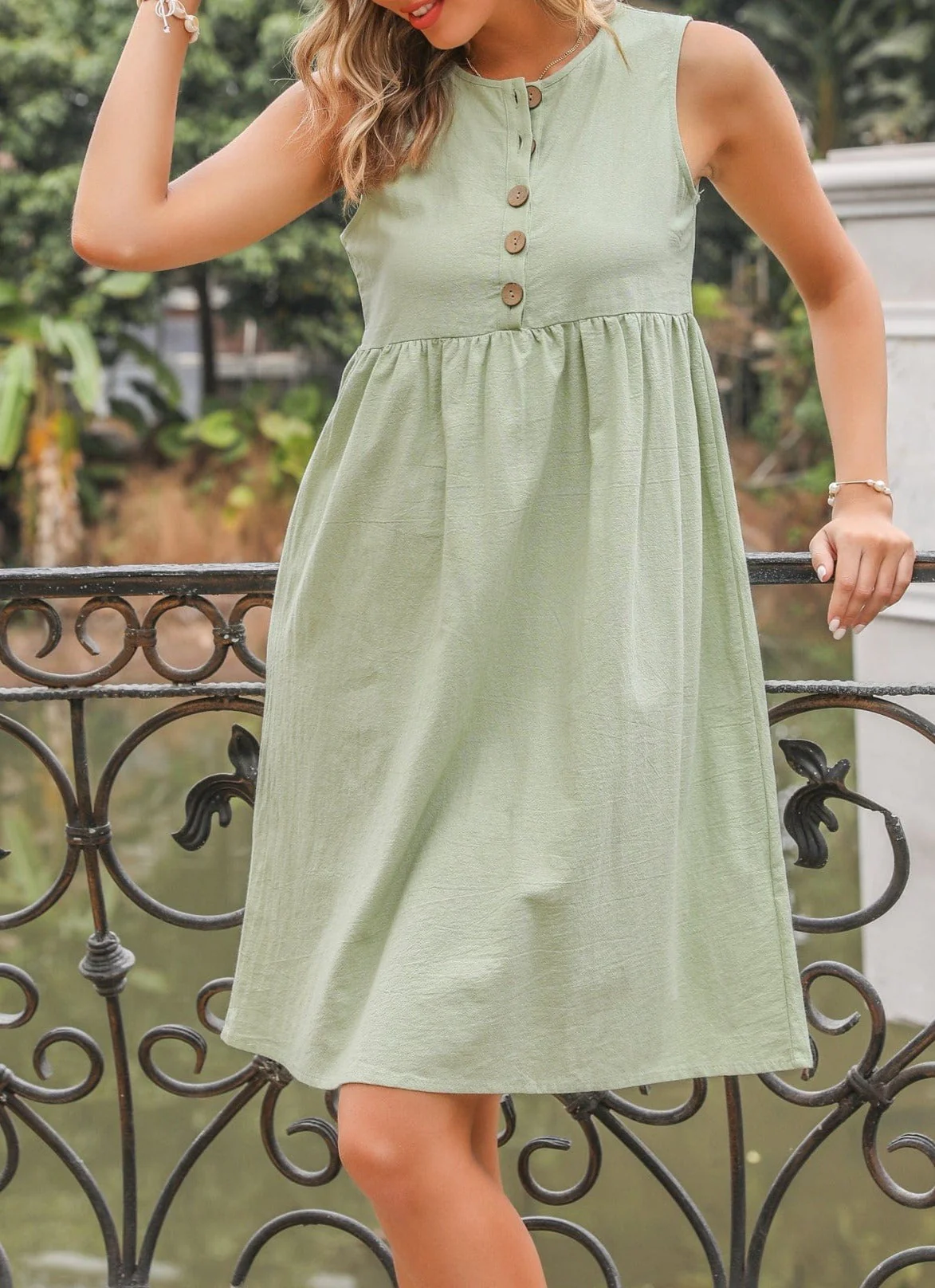 Empire Gathered Button Detail Dress - Image 17