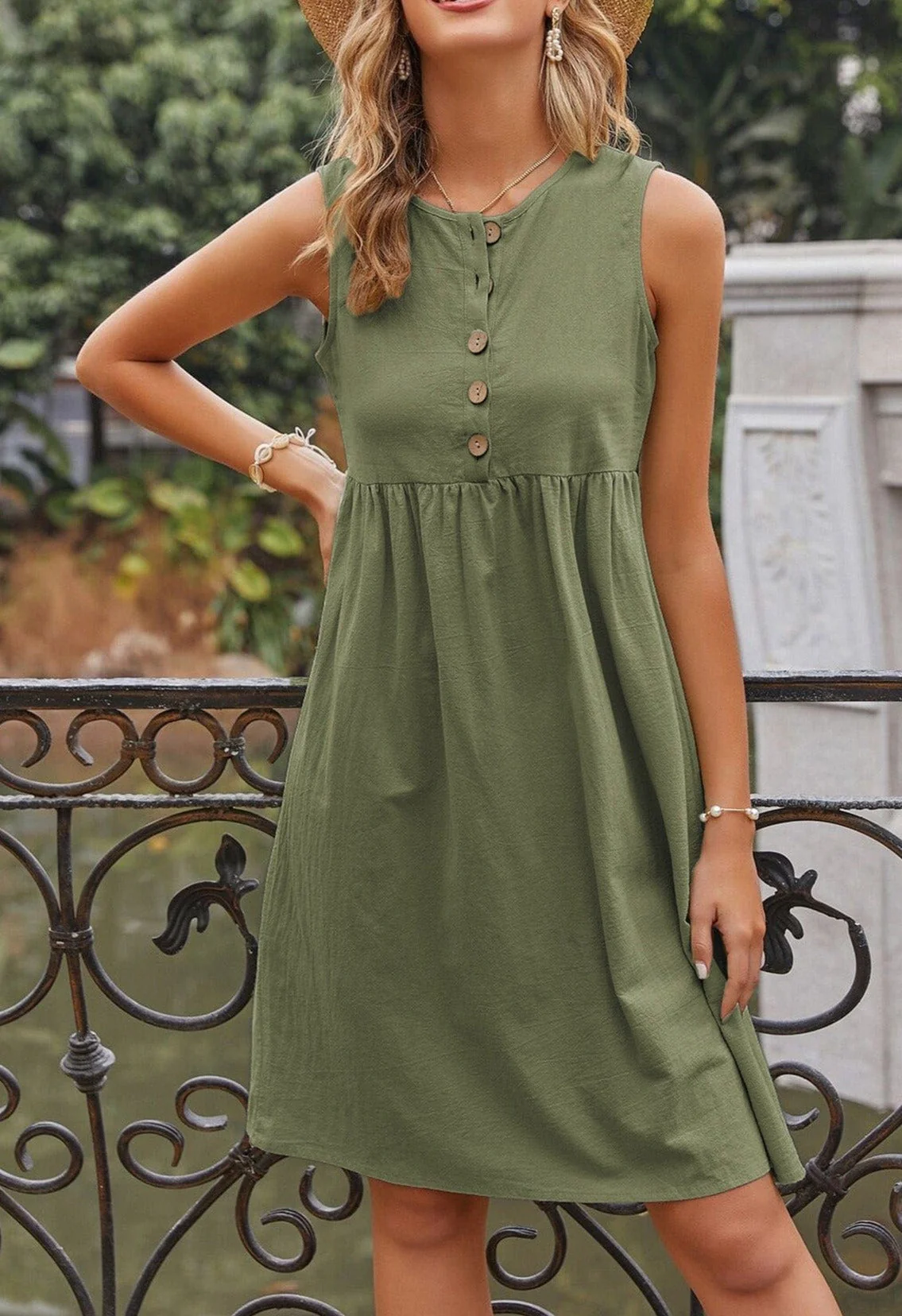 Empire Gathered Button Detail Dress - Image 20